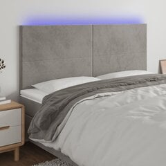 vidaXL gultas galvgalis ar LED, 160x5x118/128 cm, gaiši pelēks samts cena un informācija | Gultas | 220.lv