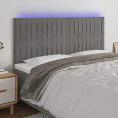 vidaXL gultas galvgalis ar LED, 160x5x118/128 cm, gaiši pelēks samts cena un informācija | Gultas | 220.lv