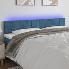 vidaXL gultas galvgalis ar LED, 160x5x78/88 cm, tumši zils samts cena un informācija | Gultas | 220.lv