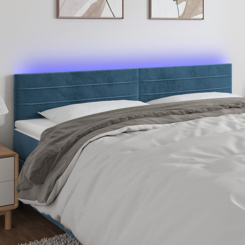 vidaXL gultas galvgalis ar LED, 160x5x78/88 cm, tumši zils samts цена и информация | Gultas | 220.lv