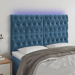 vidaXL gultas galvgalis ar LED, 160x7x118/128 cm, tumši zils samts cena un informācija | Gultas | 220.lv