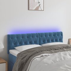 vidaXL gultas galvgalis ar LED, 160x7x78/88 cm, tumši zils samts cena un informācija | Gultas | 220.lv