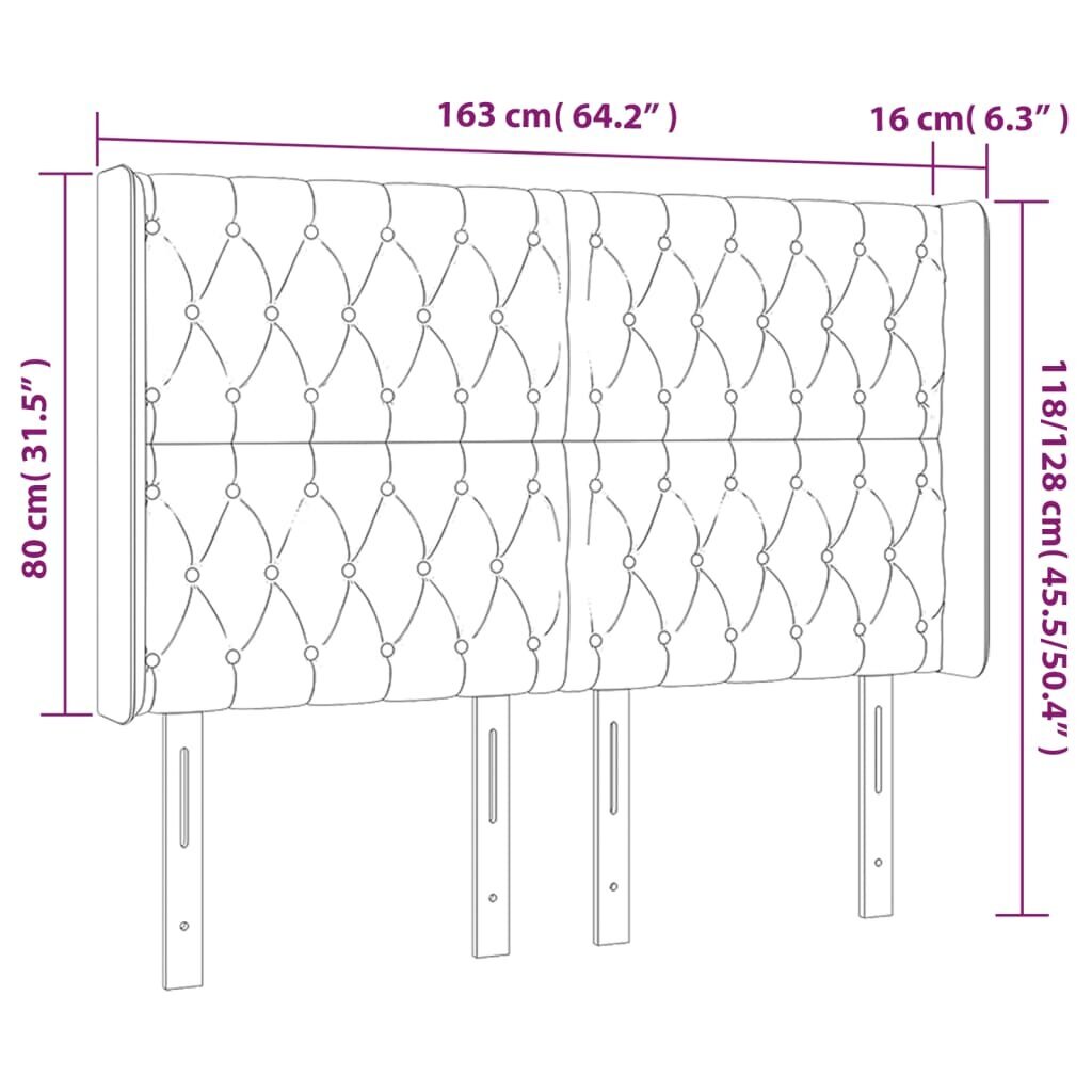 vidaXL gultas galvgalis ar LED, 163x16x118/128 cm, gaiši pelēks samts цена и информация | Gultas | 220.lv