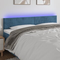 vidaXL gultas galvgalis ar LED, 180x5x78/88 cm, tumši zils samts cena un informācija | Gultas | 220.lv