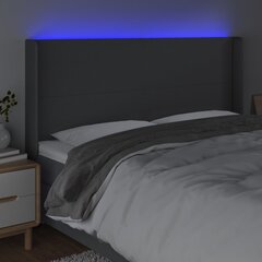 vidaXL gultas galvgalis ar LED, 183x16x118/128 cm, tumši pelēks audums cena un informācija | Gultas | 220.lv