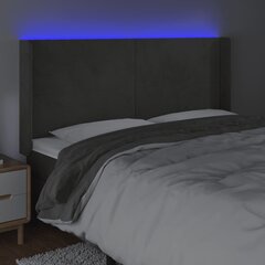 vidaXL gultas galvgalis ar LED, 183x16x118/128 cm, tumši pelēks samts cena un informācija | Gultas | 220.lv