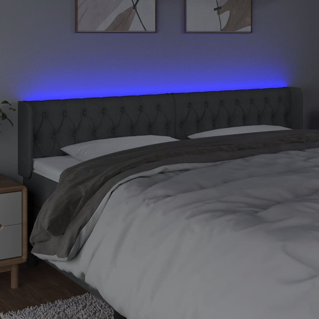 vidaXL gultas galvgalis ar LED, 183x16x78/88 cm, tumši pelēks audums cena un informācija | Gultas | 220.lv