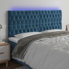 vidaXL gultas galvgalis ar LED, 200x7x118/128 cm, tumši zils samts cena un informācija | Gultas | 220.lv