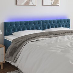 vidaXL gultas galvgalis ar LED, 200x7x78/88 cm, zils samts cena un informācija | Gultas | 220.lv