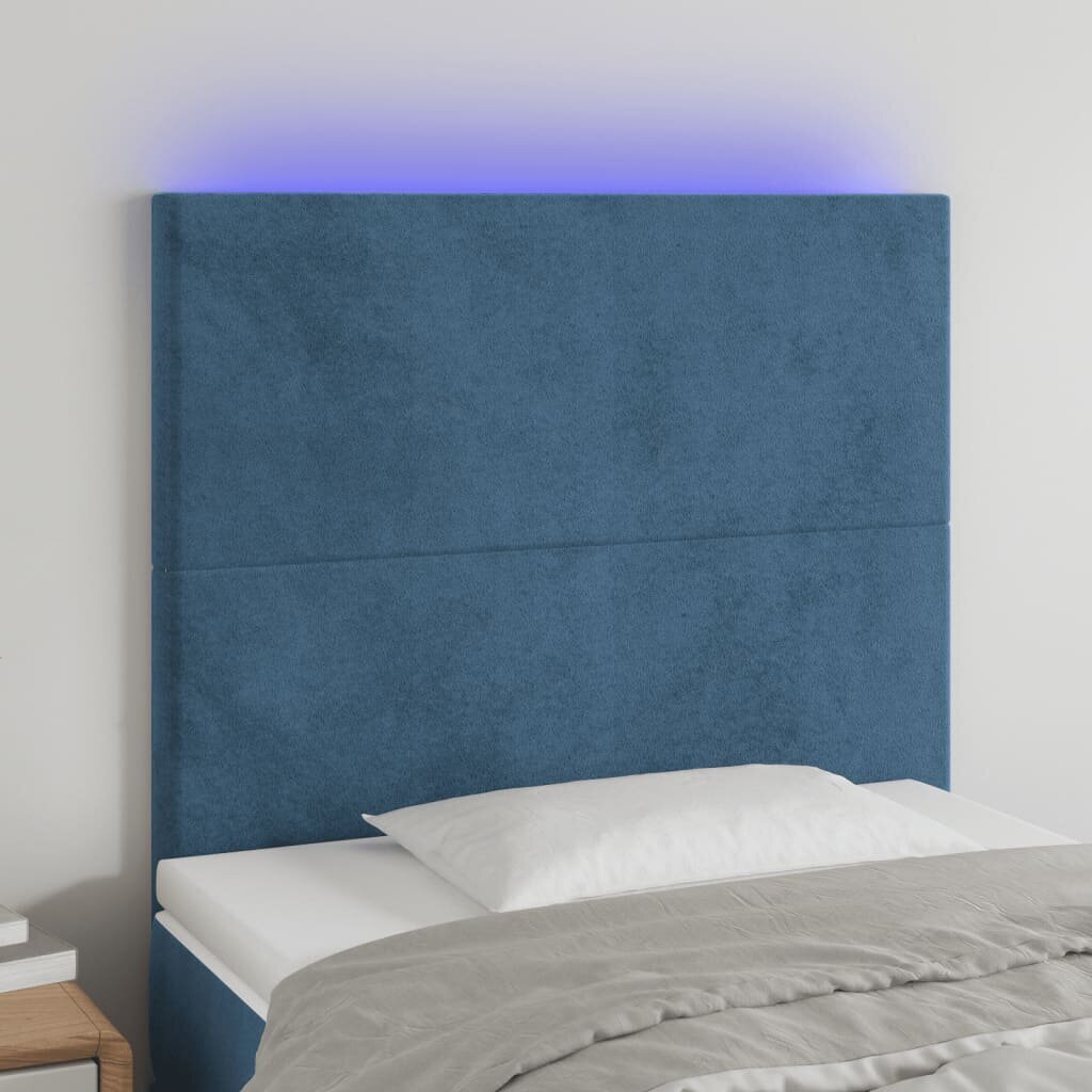 vidaXL gultas galvgalis ar LED, 80x5x118/128 cm, tumši zils samts цена и информация | Gultas | 220.lv