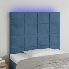 vidaXL gultas galvgalis ar LED, 80x5x118/128 cm, tumši zils samts cena un informācija | Gultas | 220.lv
