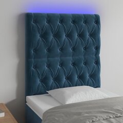 vidaXL gultas galvgalis ar LED, 80x7x118/128 cm, tumši zils samts cena un informācija | Gultas | 220.lv