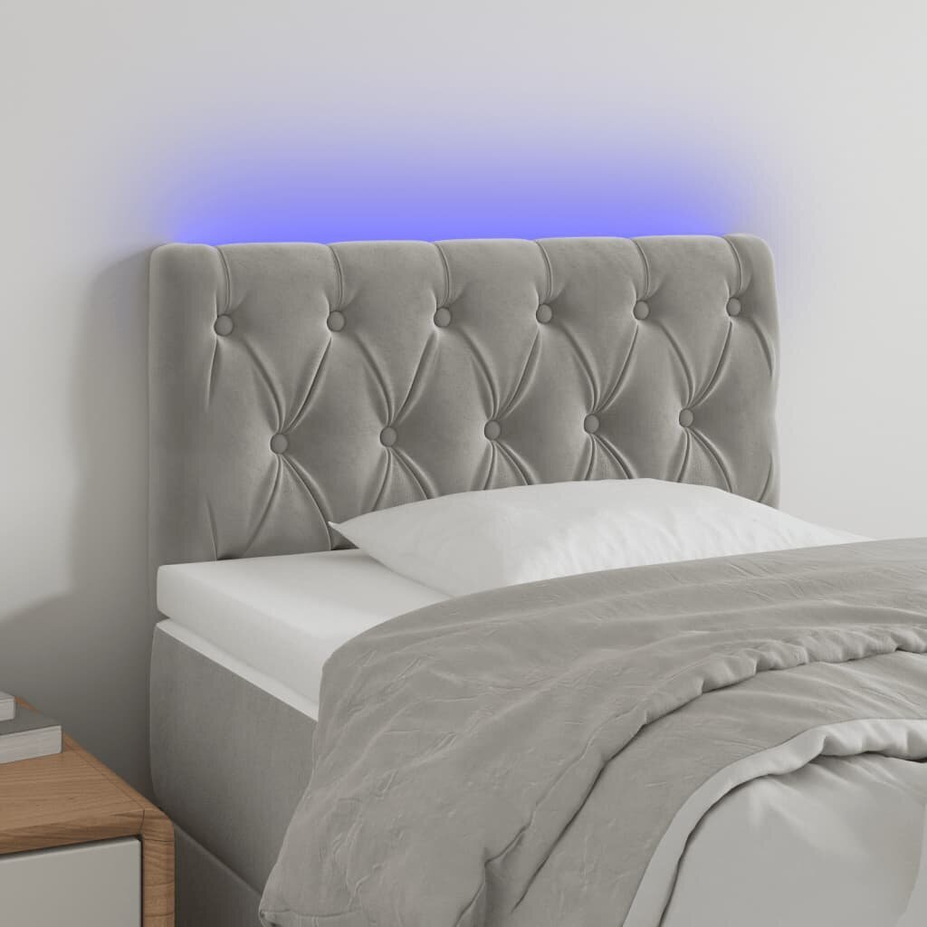 vidaXL gultas galvgalis ar LED, 80x7x78/88 cm, gaiši pelēks samts cena un informācija | Gultas | 220.lv