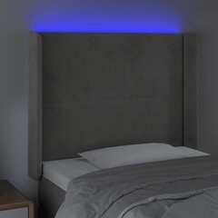 vidaXL gultas galvgalis ar LED, 83x16x118/128 cm, gaiši pelēks samts cena un informācija | Gultas | 220.lv