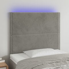 vidaXL gultas galvgalis ar LED, 90x5x118/128 cm, gaiši pelēks samts cena un informācija | Gultas | 220.lv