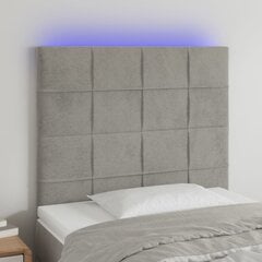 vidaXL gultas galvgalis ar LED, 90x5x118/128 cm, gaiši pelēks samts cena un informācija | Gultas | 220.lv