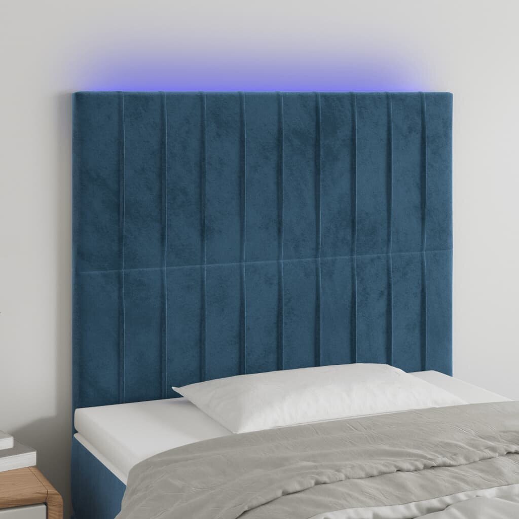 vidaXL gultas galvgalis ar LED, 90x5x118/128 cm, tumši zils samts цена и информация | Gultas | 220.lv
