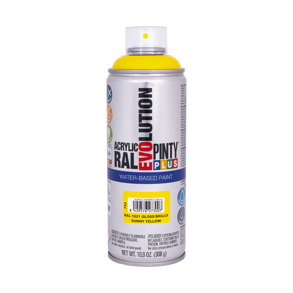 Ūdens bāzes akrila aerosola krāsa dzeltena RAL 1021 PintyPlus Evolution 400ml cena un informācija | Krāsas | 220.lv