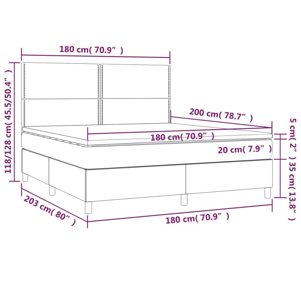 vidaXL atsperu gulta ar matraci, LED, melna, 180x200 cm, mākslīgā āda cena un informācija | Gultas | 220.lv