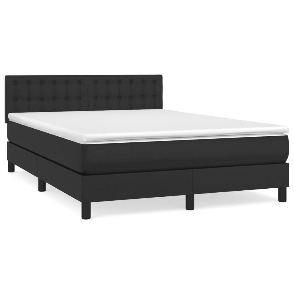 vidaXL atsperu gulta ar matraci, melna, 140x190 cm, mākslīgā āda цена и информация | Gultas | 220.lv