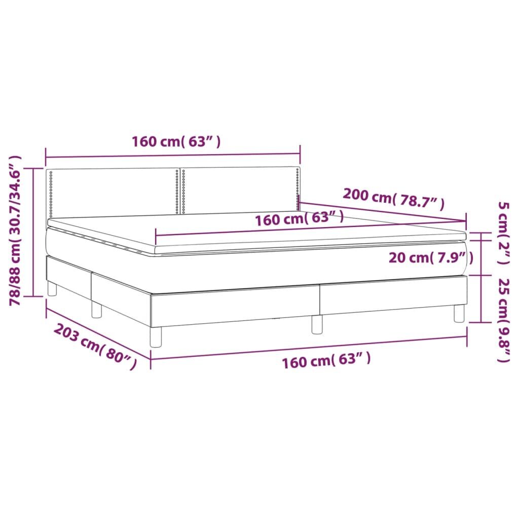 vidaXL atsperu gulta ar matraci, melna, 160x200 cm, mākslīgā āda cena un informācija | Gultas | 220.lv