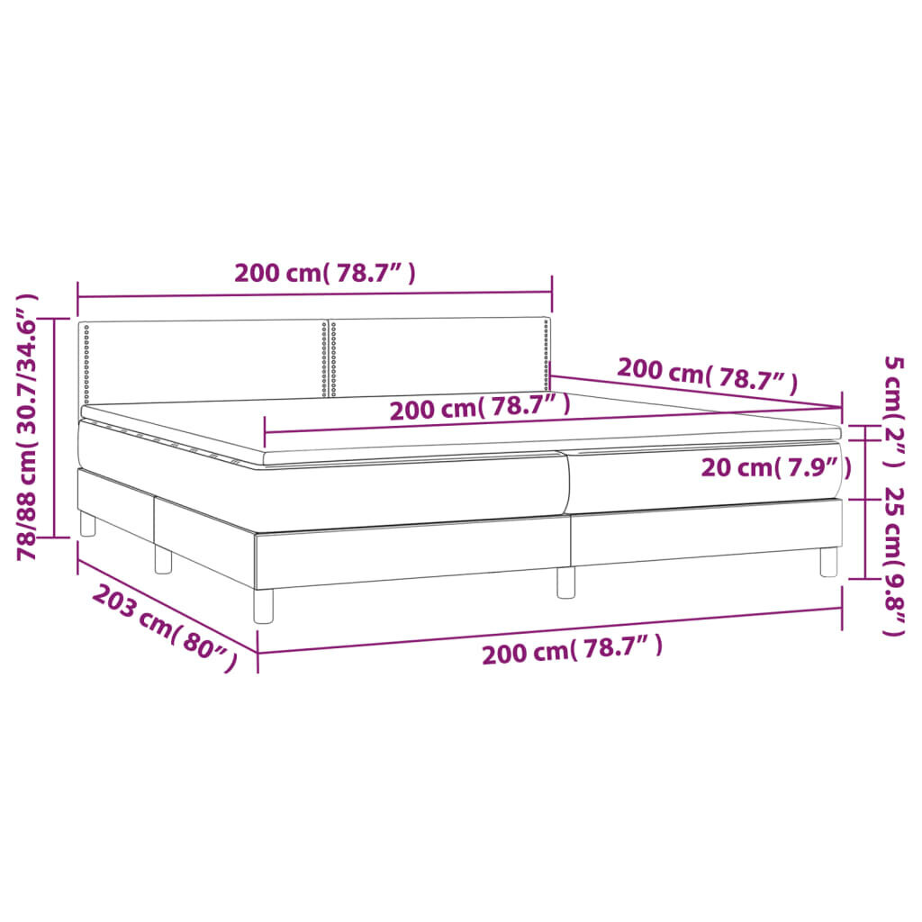 vidaXL atsperu gulta ar matraci, tumši pelēka audums, 200x200cm cena un informācija | Gultas | 220.lv