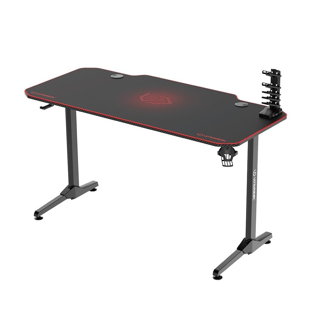 Spēļu galds Ultradesk Frag Red, Melns ar sarkanu paklāju cena un informācija | Datorgaldi, rakstāmgaldi, biroja galdi | 220.lv