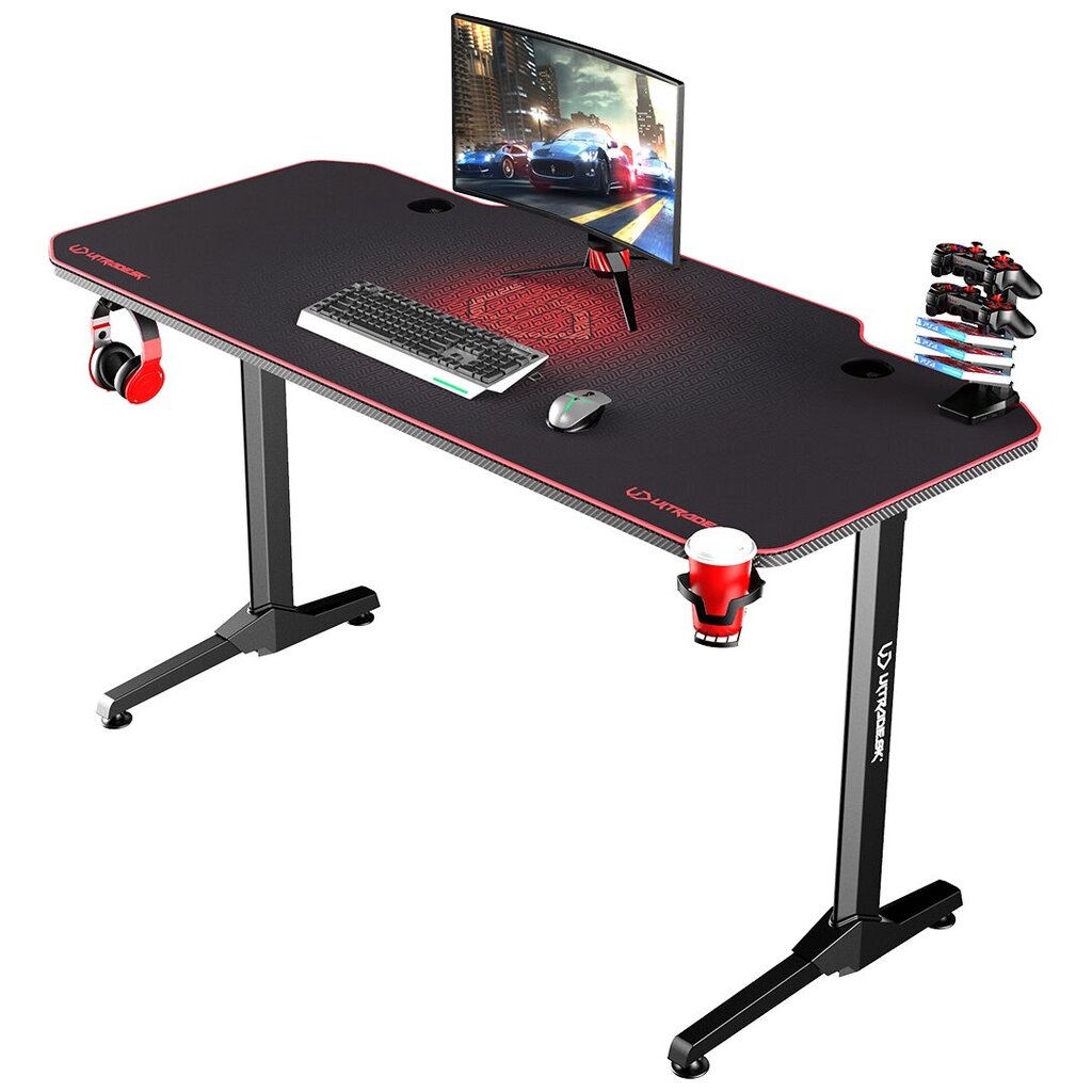 Spēļu galds Ultradesk Frag Red, Melns ar sarkanu paklāju цена и информация | Datorgaldi, rakstāmgaldi, biroja galdi | 220.lv