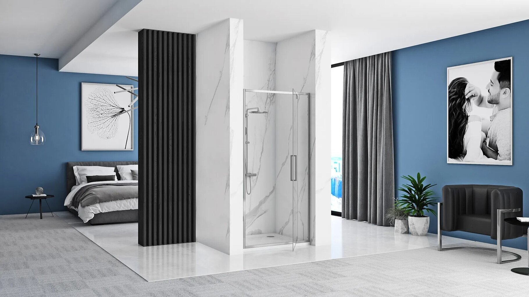 Dušas durvis REA Rapid Swing Chrome, 90cm, 100cm cena un informācija | Dušas durvis, dušas sienas | 220.lv