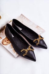 Sieviešu ādas balerīnas apavi ar rotājumu Black Carlos 21163-H cena un informācija | Sieviešu kurpes | 220.lv