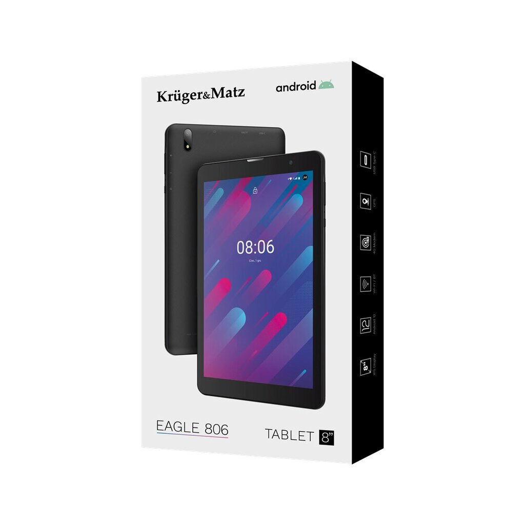 Krüger&Matz KM0806 4G LTE 32GB 20,3 cm (8") Cortex 3 GB Wi-Fi 5 (802.11ac) Android 12 cena un informācija | Planšetdatori | 220.lv