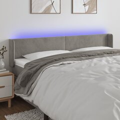 vidaXL gultas galvgalis ar LED, 163x16x78/88 cm, gaiši pelēks samts cena un informācija | Gultas | 220.lv