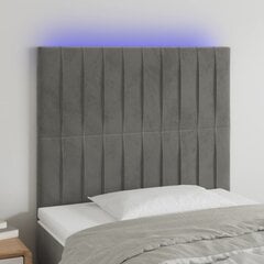 vidaXL gultas galvgalis ar LED, 80x5x118/128 cm, gaiši pelēks samts cena un informācija | Gultas | 220.lv
