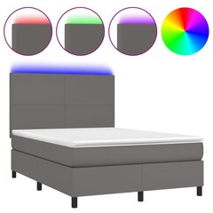 vidaXL atsperu gulta ar matraci, LED, pelēka, 140x200 cm, mākslīgā āda cena un informācija | Gultas | 220.lv