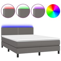 vidaXL atsperu gulta ar matraci, LED, pelēka, 140x190 cm, mākslīgā āda цена и информация | Кровати | 220.lv