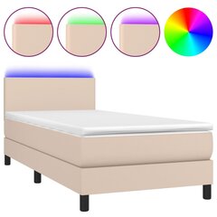 vidaXL atsperu gulta ar matraci, LED, kapučīno, 90x190cm, mākslīgā āda cena un informācija | Gultas | 220.lv