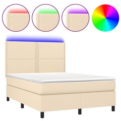 vidaXL atsperu gulta ar matraci, LED, krēmkrāsas audums, 140x190 cm цена и информация | Кровати | 220.lv