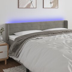 vidaXL gultas galvgalis ar LED, 183x16x78/88 cm, gaiši pelēks samts cena un informācija | Gultas | 220.lv