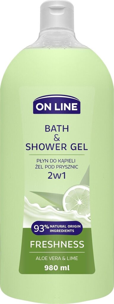 Krēma dušas želeja un vannas putas On Line 2in1 Daily care AloeVera&Lime, 980 ml цена и информация | Dušas želejas, eļļas | 220.lv