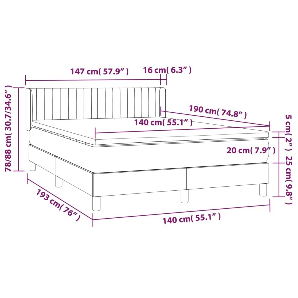 vidaXL atsperu gulta ar matraci, tumši pelēka samts, 140x190 cm cena un informācija | Gultas | 220.lv