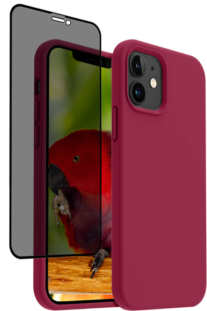 Komplekts - silikona vāciņš paredzēts iPhone 12 sarkans un Privacy aizsargstikls. цена и информация | Telefonu vāciņi, maciņi | 220.lv