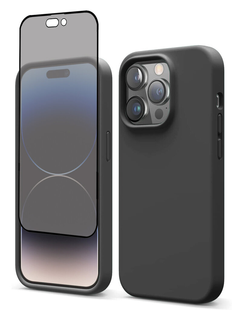 Komplekts - silikona vāciņš paredzēts iPhone 14 Pro pelēks un Privacy aizsargstikls. cena un informācija | Telefonu vāciņi, maciņi | 220.lv