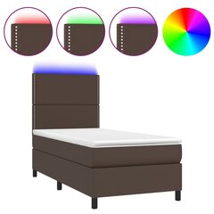 Atsperu gulta ar matraci un LED gaismām vidaXL, 90x200 cm, brūns cena un informācija | Gultas | 220.lv