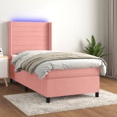 Atsperu gulta ar matraci un LED gaismām vidaXL, 90x200 cm, rozā cena un informācija | Gultas | 220.lv