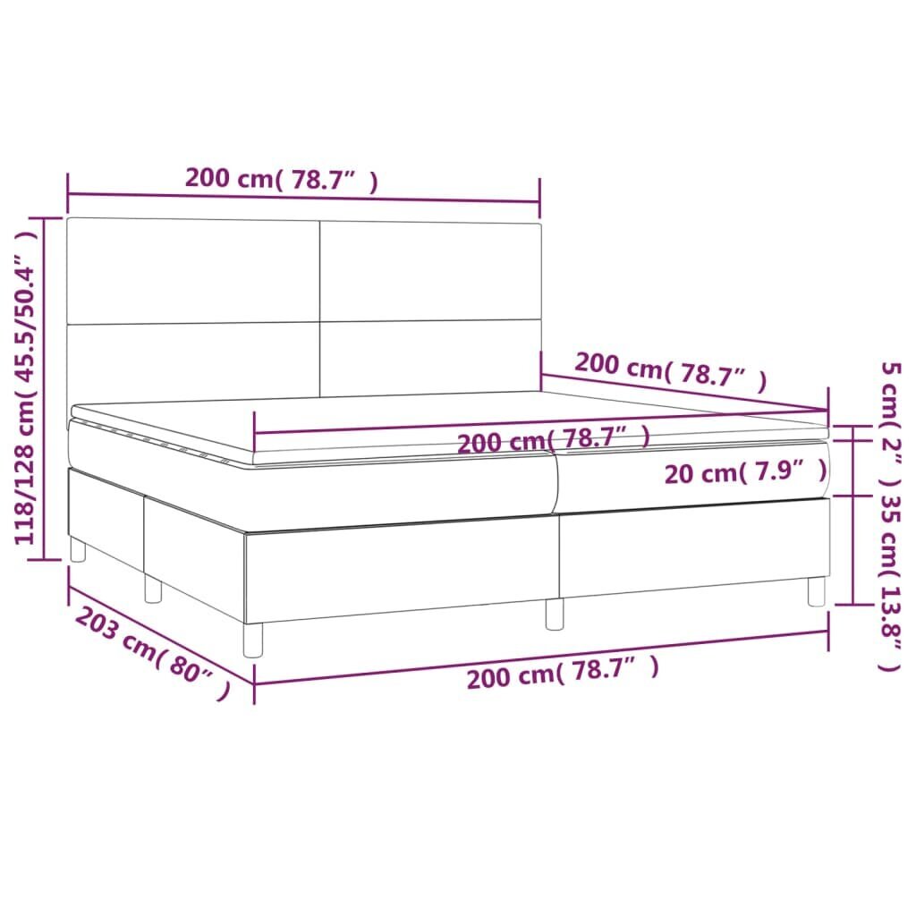 Atsperu gulta ar matraci un LED gaismām vidaXL, 200x200 cm, tumši zils cena un informācija | Gultas | 220.lv