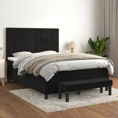 vidaXL atsperu gulta ar matraci, melna samts, 140x190 cm cena un informācija | Gultas | 220.lv