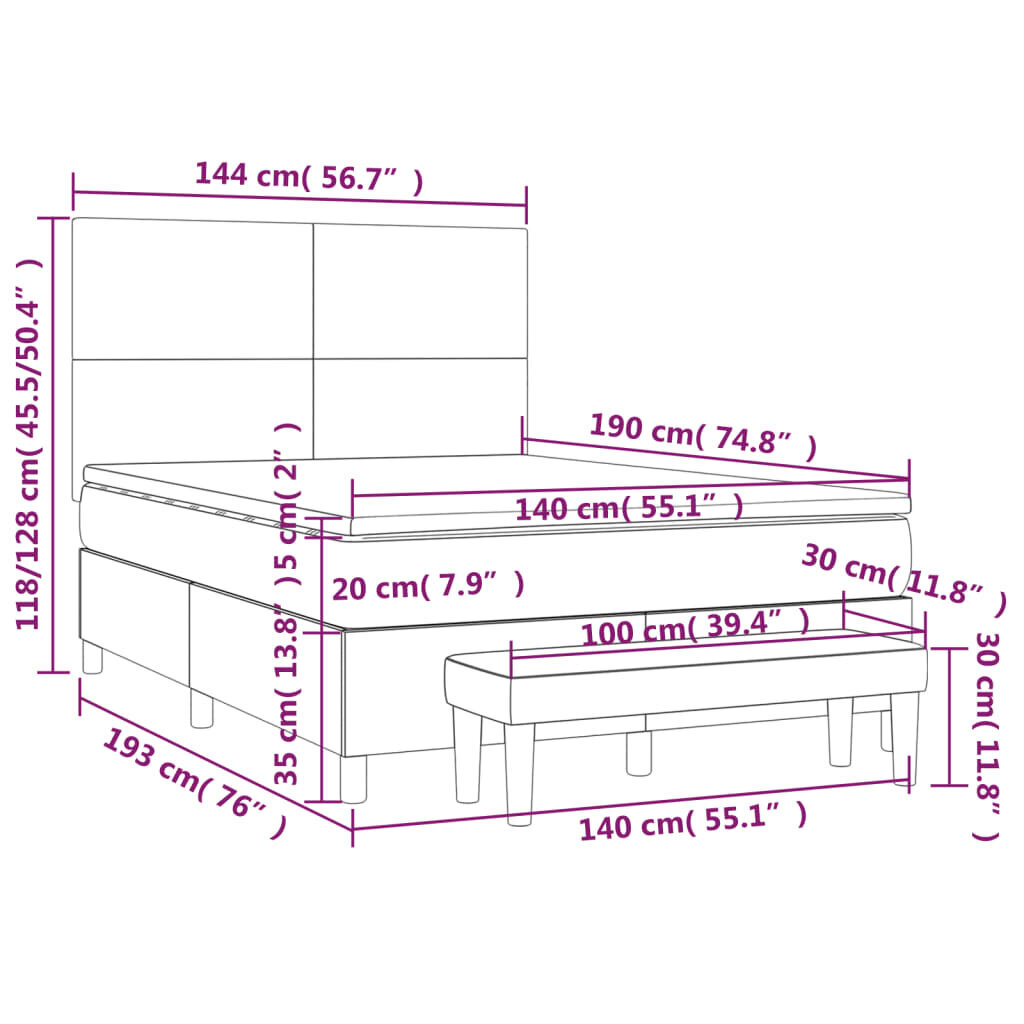 vidaXL atsperu gulta ar matraci, melna samts, 140x190 cm цена и информация | Gultas | 220.lv