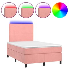 Atsperu gulta ar matraci un LED gaismām vidaXL, 120x200 cm, rozā цена и информация | Кровати | 220.lv