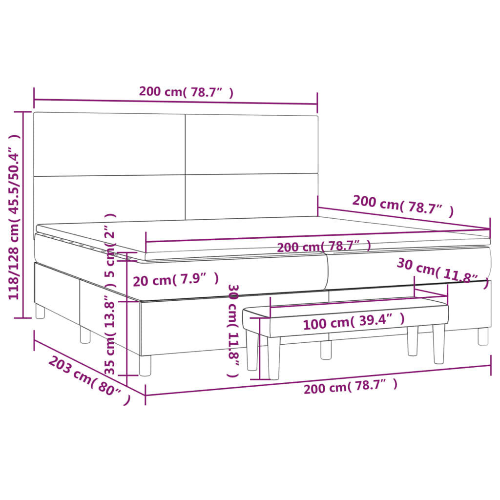 vidaXL atsperu gulta ar matraci, balta, 200x200 cm, mākslīgā āda cena un informācija | Gultas | 220.lv