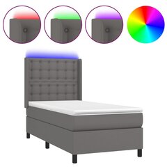 Atsperu gulta ar matraci un LED gaismām vidaXL, 100x200 cm, pelēks цена и информация | Кровати | 220.lv